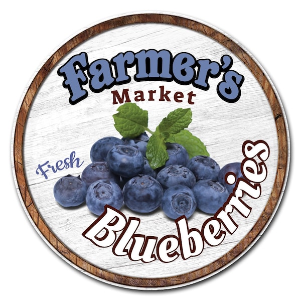 Corrugated Plastic Sign W/ Stakes 24in Circular-Farmers Market Blueberries, C-24-CIR-WS-Blueberries